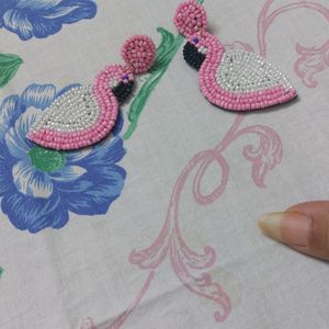 Stylish Pink N White Bird Earings