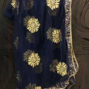 Heavy Embroidered Navy Blue Dupatta