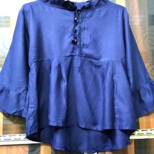 Flair Bell Sleeves Navy Blue Short Top