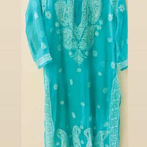 lucknowi Chikankari kurti Sea green