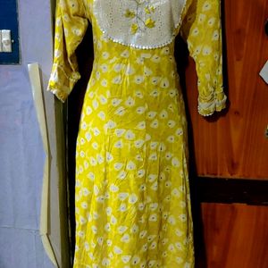 Beautiful Yellow Frock Kurti Paizama Duppta