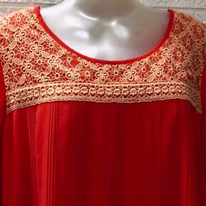 Casual Coral Color Embroidered Top