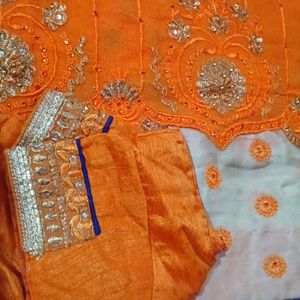 Orange Golden Heavy Work Saree