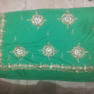 Sea Green 💚 Designer Saree Along With STITCHED