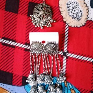 20/- Off .Oxidised Long Earrings And Tika