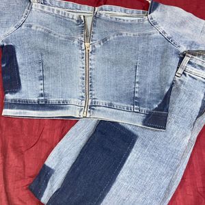 Trendy Blue Denim Crop Top