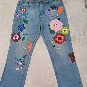 Handpainted Flower Denim