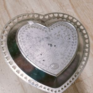 Tray Heart Shaped Plastic Silver Coated