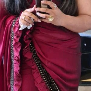 Maroon Ruffle Saree With Blouse