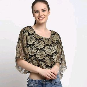 Women Golden Lace Floral Unique Top By JUST WOW