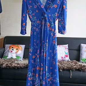 Blue Floral Wrap around Dress