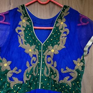 Blue N Dark Green Anarkali Dress