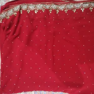 Red Chiffon Heavy Saree With Stitched Blouse