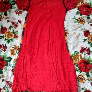 Red Cotton Long Kurtha | Size XL