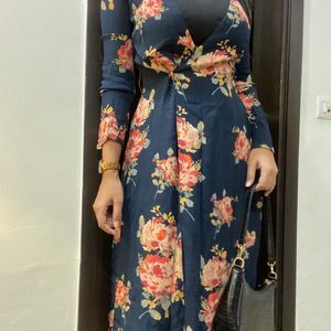 Zara Floral Midi Wrap Dress