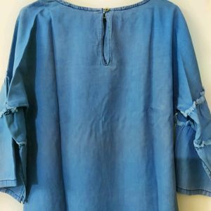 Women Cotton Denim Top With Bell Sleeves