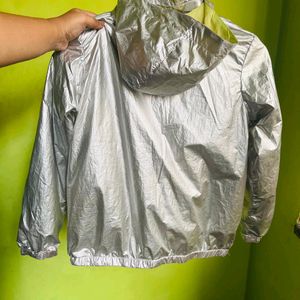 H&M silver metalic hooded jacket