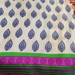 Blue, Green,Pink,And Grey Printed Saree