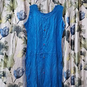 Blue Silk Sleeveless Kurta With Jacket