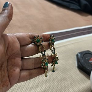 Beautiful Green And Golden Earrings