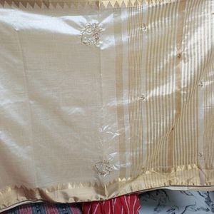 Cotton Silk Saree Cream and Gold