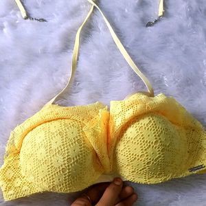 Yellow Padded Frills Schiffli Bikini Set 👙