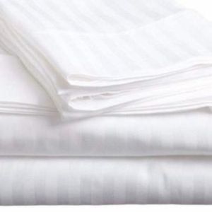 BRAND NEW HOTEL WHITE BEDSHEET 100% COTTON SATIN STRIPE PREMIUM DOUBLE BED BEDSHEET