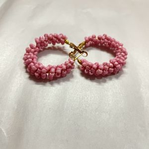 Pink Beads Hoop Earrings