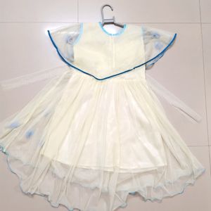 Off white and sky blue knee length frock for girls