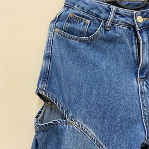 Thigh cut out denim pants