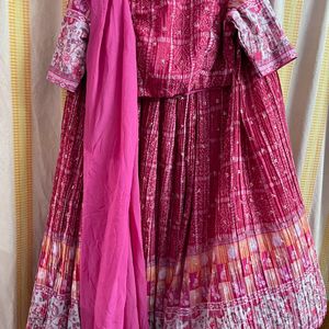 Pink and white lehenga choli with dupatta