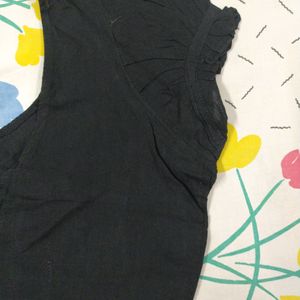 Black Cotton Blouse Size 36 Short Sleeves Puffed