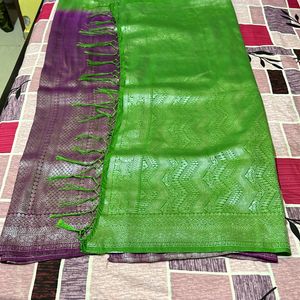 Purple & Green Banarasi Silk Saree