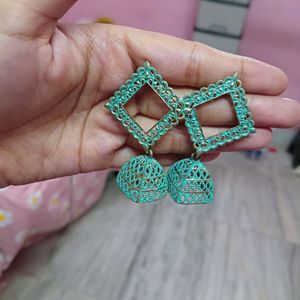 A Green Ethnic Jhumka