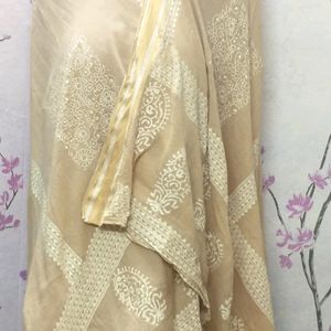 Dupatta painting cotton cream high quality fabric