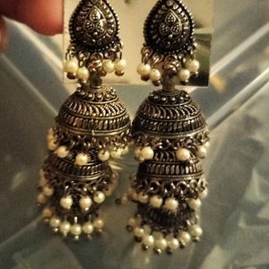 Silver With White Pearl Earrings