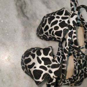 Leopard Print Tie Up Heels For Women