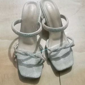 Silver And Transparent Heel Sandal