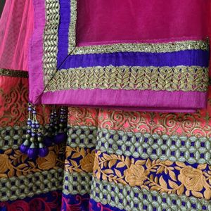 Beautiful Hot Pink Bridal Net Lehenga Chunni