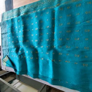 Cyan And Gold Saree (Women's)