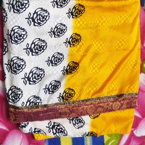 Yellow & White Saree With beautiful design