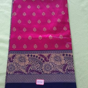 Pink Saree With Navy Blue Border