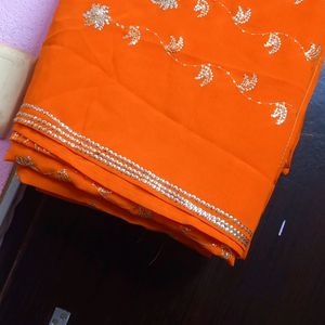 Reduced Price  ORANGE CREPE SAREE🧡