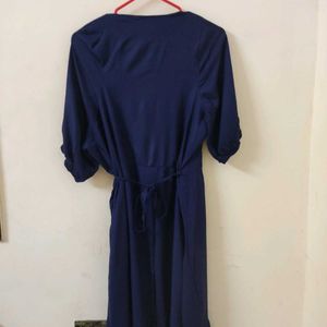 Women Navy Blue Wrap Around Dress