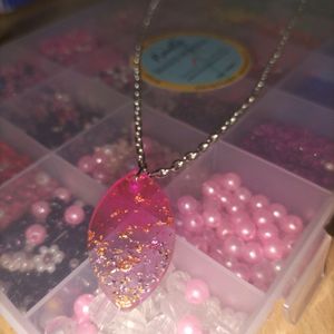 Pretty Pinkish Crystal Pendant With Silver Chain!!