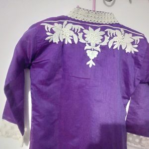 Beutiful Purple Cotton Silk Kurti