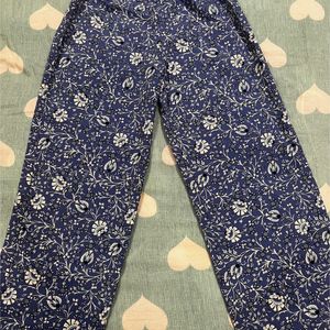 Women Elegant Blue Floral Roman Column Trouser