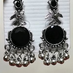 Black Stone Oxidised Earrings