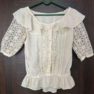 Beautiful White Designed M Size Women Top