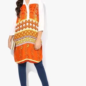 Beautiful Flowy White & Orange Akkriti Kurta